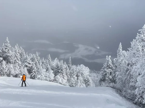 Uitzicht Skipistes Met Veel Verse Poedersneeuw Bij Stowe Mountain Resort — Stockfoto