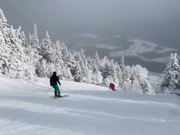 Vista Para Pistas Esqui Com Muita Neve Fresca Stowe Mountain — Fotografia de Stock