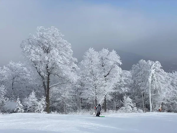 Vue Des Pistes Ski Avec Beaucoup Neige Poudreuse Fraîche Stowe — Photo