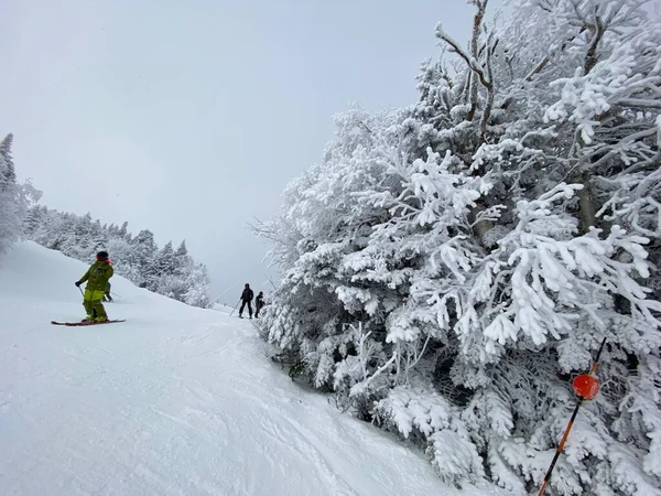 在美国滑雪场Vt美丽的雪天滑行 — 图库照片