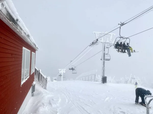 Vista Para Topo Restaurante Octógono Montanha Pico Mansfield Stowe Ski — Fotografia de Stock