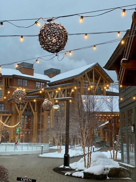 Empty Stowe Mountain Resort Spruce Peak Village Evening Time Early — Photo