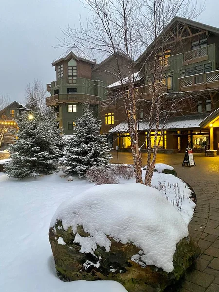 Empty Stowe Mountain Resort Spruce Peak Village Evening Time Early — Zdjęcie stockowe