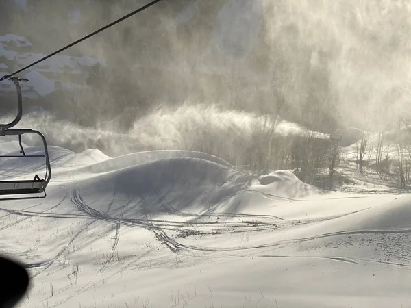 Snowmaking Folyamatban Stowe Síközpont Usa — Stock Fotó