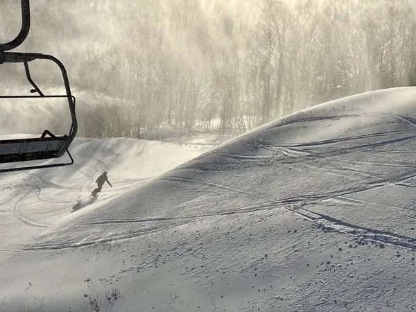 Elevador Cadeiras Vazio Durante Neve Andamento Estância Esqui Stowe Eua — Fotografia de Stock