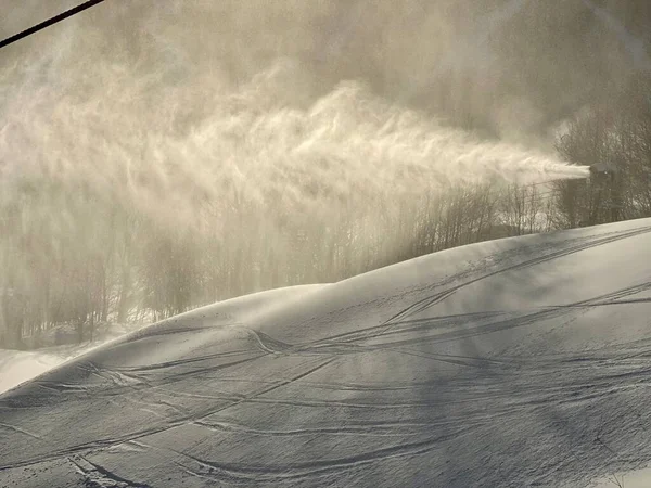 Snötillverkning Pågår Stowe Skidort Usa — Stockfoto