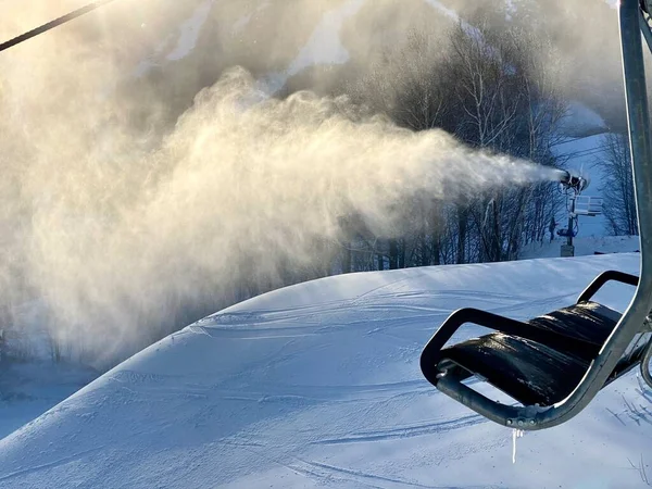 Elevador Cadeiras Vazio Durante Neve Andamento Estância Esqui Stowe Eua — Fotografia de Stock