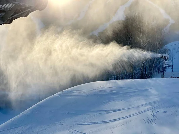 Snötillverkning Pågår Stowe Skidort Usa — Stockfoto