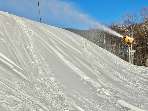 Snowmaking Andamento Estância Esqui Stowe Eua — Fotografia de Stock