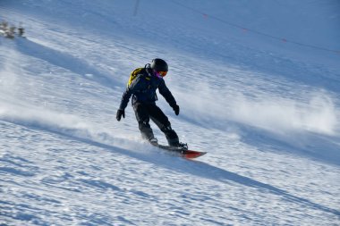 Snowboard ve kış sporları. Breckenridge, Colorado İmparatorluk Bowling sahasında güneşli bir günde.