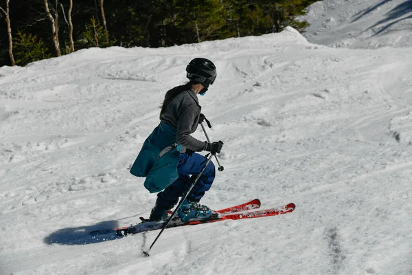 Freerider Visto Dietro Fare Giro Località Stowe Mountain Vermont Durante — Foto Stock