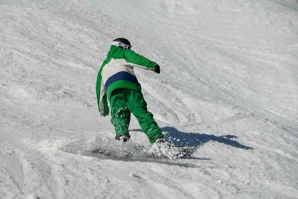 Freerider Snowboardåkare Sett Bakifrån Gör Sväng Stowe Mountain Resort Vermont — Stockfoto