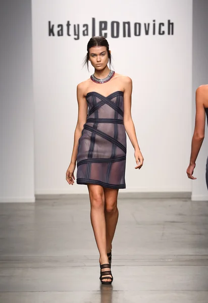 モデルはカティア・レオノーヴィチのための滑走路を歩く春2015ファッションショー — ストック写真