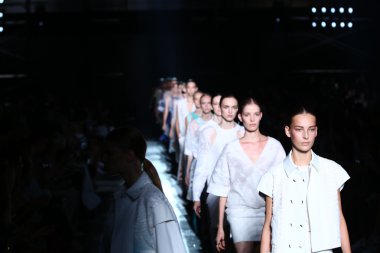 Models walk the runway finale at the Prabal Gurung fashion show