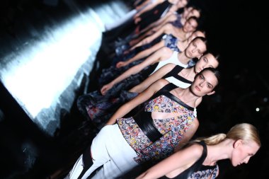 Models walk the runway finale at the Prabal Gurung fashion show