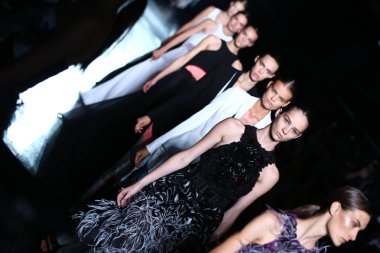 Models walk the runway finale at the Prabal Gurung fashion show