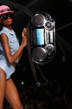 Model walks the runway during the Moschino show