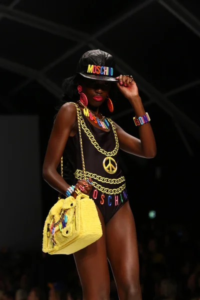 Model walks the runway during the Moschino show — Stock Photo, Image