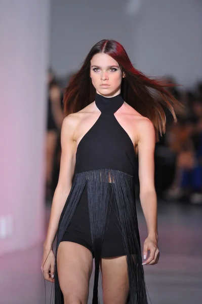 Model walks the runway during the Costume National show — Stock Photo, Image