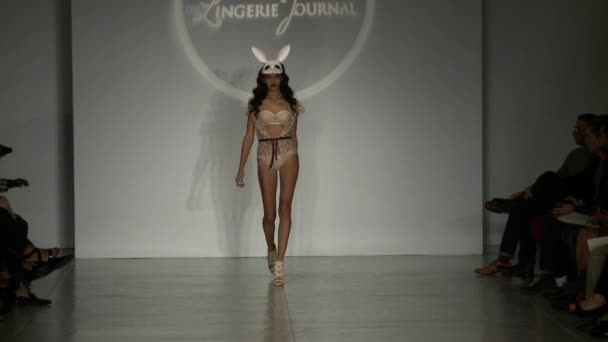 Un mannequin se promène sur la piste du Finale Runway Show lors de la soirée de clôture de la Fashion Week Printemps 2015 — Video