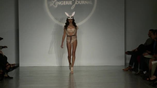 A model walks runway at Finale Runway Show during Lingerie Fashion week closing benefit Spring 2015 collection