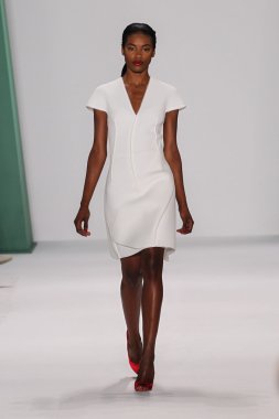 Model Sharam Diniz walk the runway at the Carolina Herrera fashion show