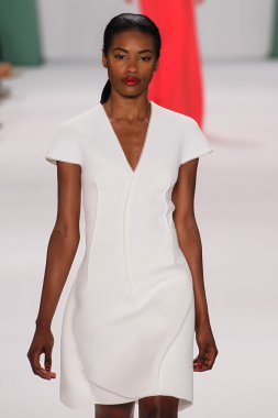 Model Sharam Diniz walk the runway at the Carolina Herrera fashion show