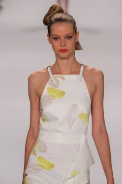 Model Carolin Loosen walk the runway at the Carolina Herrera fashion show