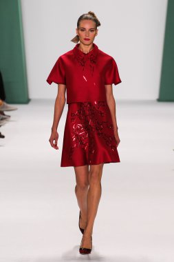 Model Ieva Laguna walk the runway at the Carolina Herrera fashion show