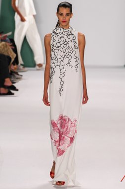 Model Pauline Hoarau walk the runway at the Carolina Herrera fashion show