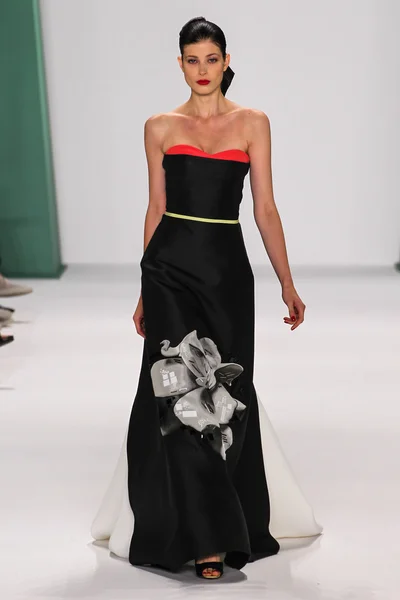 Model Larissa Hofmann walk the runway at the Carolina Herrera fashion show — Stok fotoğraf