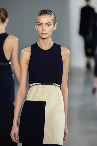 Model Dasha Denisenko walk the runway at the Calvin Klein Collection fashion show