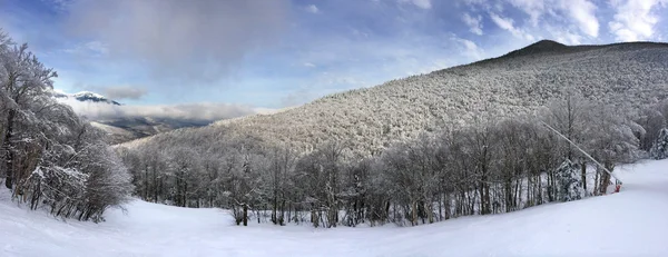 Declive nevado nas montanhas — Fotografia de Stock