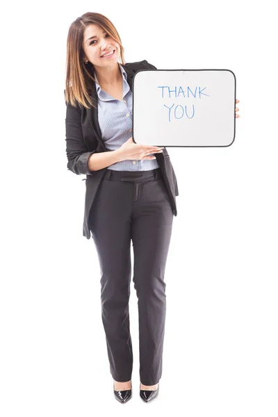 Geschäftsfrau hält ein Dankeschön-Schild — Stockfoto