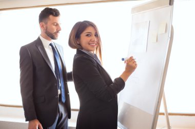 iş kadını ve sunum hazırlama iş arkadaşı 