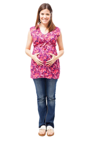 Έγκυος γυναίκα αγγίζει την κοιλιά της — Φωτογραφία Αρχείου
