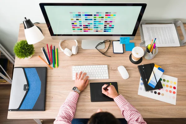 Digital Artist Seen Working His Desk Project Young Male Illustrator — Stock Photo, Image