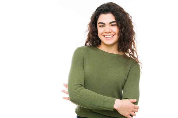 Donna Felice Sulla Ventina Con Grande Sorriso Affascinante Denti Perfetti — Foto Stock