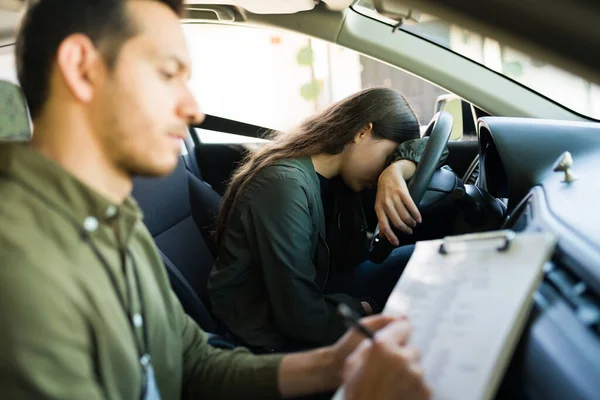 Adolescent Girl Feeling Sad Stressed Because She Failed Her Driving — Stock Photo, Image