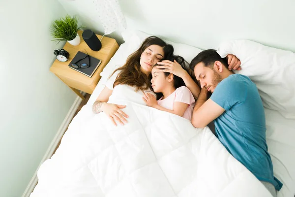 Sleeping Together Dreaming Top View Relaxed Loving Family Fell Asleep — Stock Photo, Image