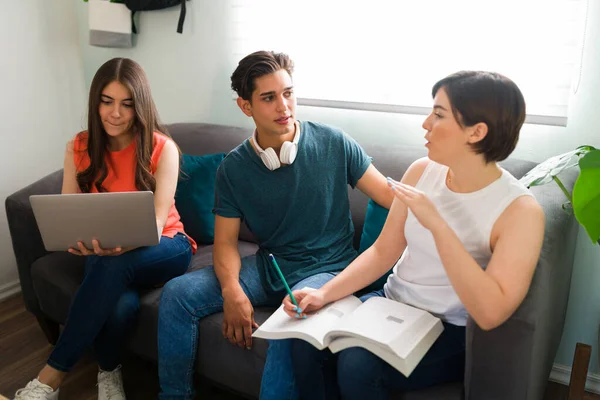Can You Explain Homework College Student Asking Help His Study — Stock Photo, Image