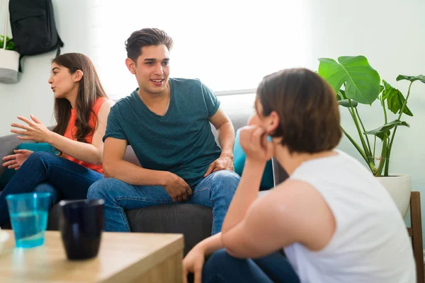 You Out Date Attractive Young Man Talking Young Woman Flirting — Stock Photo, Image