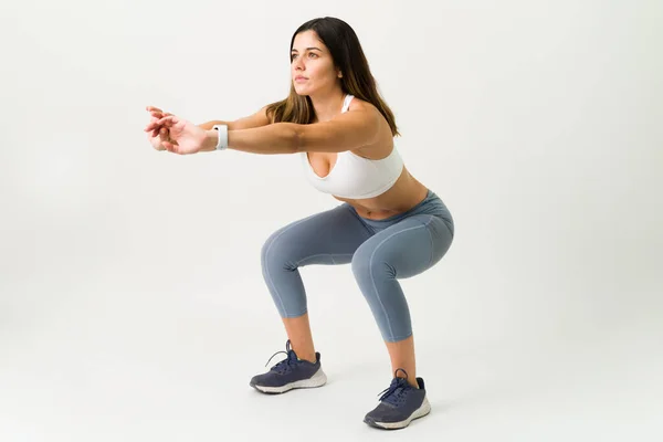 Agachamentos São Melhor Exercício Para Suas Pernas Fitness Mulher Magra — Fotografia de Stock