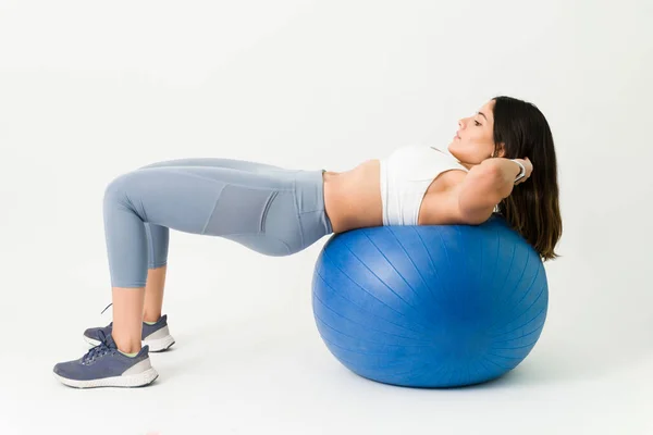 Abdominal Crunches Have Strong Abs Caucasian Fit Woman Doing Sit — Stock Photo, Image