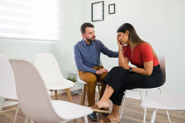 Feeling Well Sad Unhappy Woman Sharing Her Problems Issues Male — Stock Photo, Image