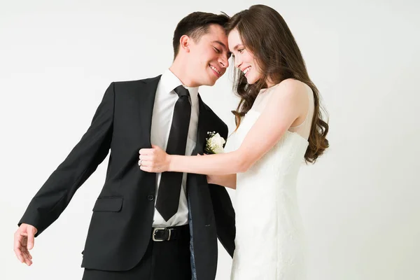 Love You Attractive Bride Groom Hugging While Looking Each Other — Stock Photo, Image