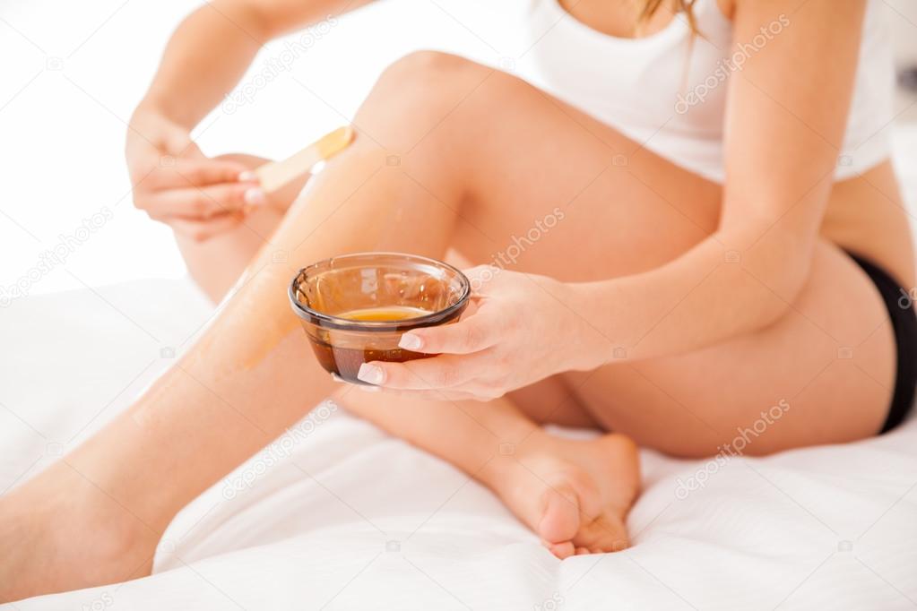 Closeup of wax hair removal