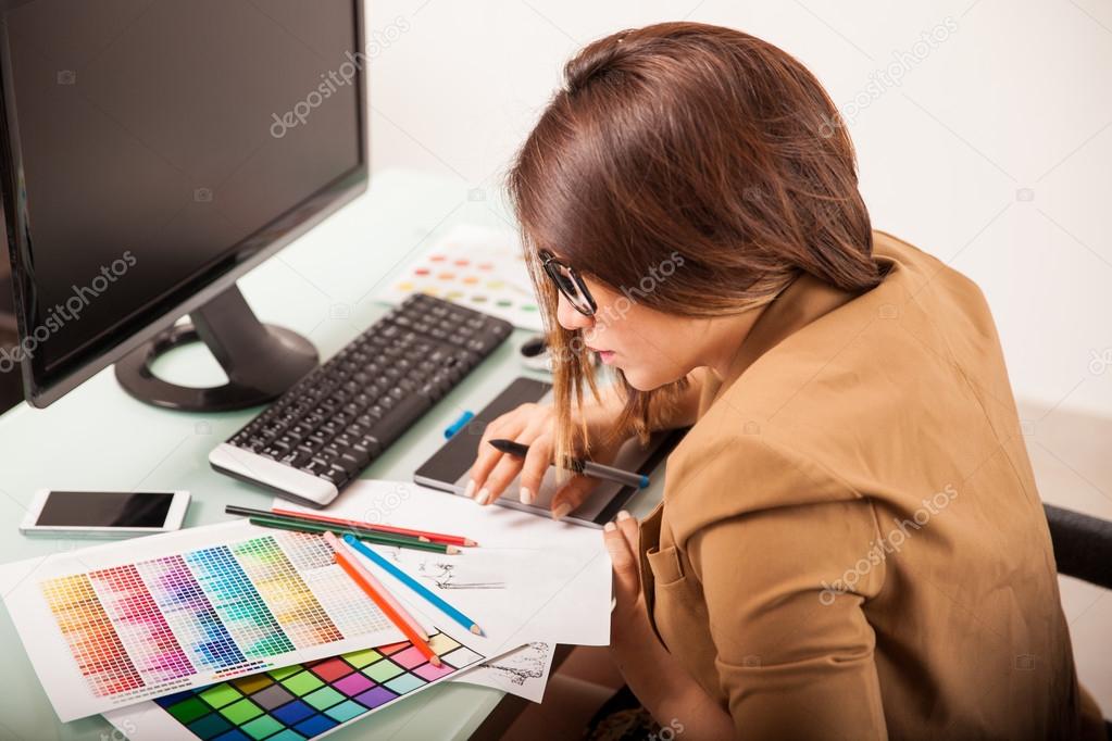 Designer looking at swatches