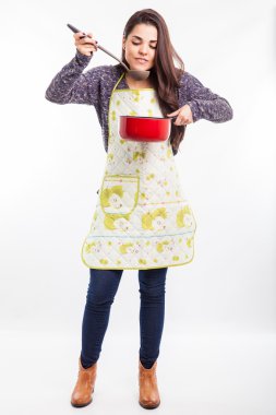 Brunette wearing an apron clipart