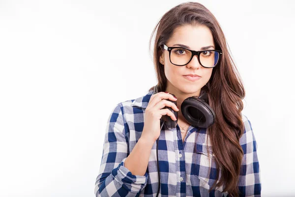 Female dj wearing headphones — Stock Photo, Image